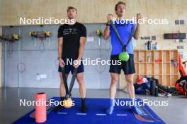 16.09.2024, Lenzerheide, Switzerland (SUI): Emilien Claude (FRA), Damien Levet (FRA), (l-r) - Biathlon summer training, Lenzerheide (SUI). www.nordicfocus.com. © Manzoni/NordicFocus. Every downloaded picture is fee-liable.