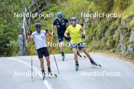 27.08.2024, Martell, Italy (ITA): Patrick Braunhofer (ITA), Lukas Hofer (ITA), Elia Zeni (ITA), (l-r) - Biathlon summer training, Martell (ITA). www.nordicfocus.com. © Vanzetta/NordicFocus. Every downloaded picture is fee-liable.