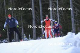 07.11.2024, Davos, Switzerland (SUI): Kein Einaste (EST), coach Team Switzerland, Elisa Gasparin (SUI), Aita Gasparin (SUI), Lisa Theresa Hauser (AUT), (l-r) - Biathlon training, snowfarming track, Davos (SUI). www.nordicfocus.com. © Manzoni/NordicFocus. Every downloaded picture is fee-liable.