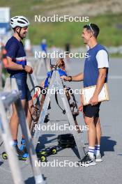 18.07.2024, Lenzerheide, Switzerland (SUI): Nikolas Burkhart (USA), Emil Bormetti (ITA), Coach Team USA, (l-r) - Biathlon summer training, Lenzerheide (SUI). www.nordicfocus.com. © Manzoni/NordicFocus. Every downloaded picture is fee-liable.