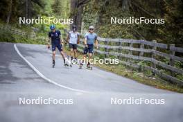 27.08.2024, Martell, Italy (ITA): Lukas Hofer (ITA), Patrick Braunhofer (ITA), Didier Bionaz (ITA), (l-r) - Biathlon summer training, Martell (ITA). www.nordicfocus.com. © Vanzetta/NordicFocus. Every downloaded picture is fee-liable.