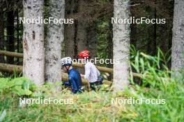 30.09.2024, Lavaze, Italy (ITA): Lisa Vittozzi (ITA), Mirco Romanin (ITA), coach Team Italy, (l-r) - Biathlon summer training, Lavaze (ITA). www.nordicfocus.com. © Barbieri/NordicFocus. Every downloaded picture is fee-liable.