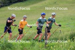 02.07.2024, Premanon, France (FRA): Emilien Jacquelin (FRA), Fabien Claude (FRA), Oscar Lombardot (FRA), Eric Perrot (FRA), (l-r) - Biathlon summer training, Premanon (FRA). www.nordicfocus.com. © Manzoni/NordicFocus. Every downloaded picture is fee-liable.