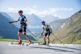 28.08.2024, Bessans, France (FRA): Emilien Jacquelin (FRA), Oscar Lombardot (FRA), (l-r) - Biathlon summer training, Bessans (FRA). www.nordicfocus.com. © Authamayou/NordicFocus. Every downloaded picture is fee-liable.