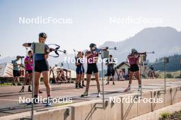 31.07.2024, Lavaze, Italy (ITA): Lea Rothschopf (AUT), Lara Wagner (AUT), Anna Andexer (AUT), (l-r)  - Biathlon summer training, Lavaze (ITA). www.nordicfocus.com. © Barbieri/NordicFocus. Every downloaded picture is fee-liable.