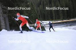 07.11.2024, Davos, Switzerland (SUI): Sebastian Stalder (SUI), Gion Stalder (SUI), Jeremy Finello (SUI), (l-r) - Biathlon training, snowfarming track, Davos (SUI). www.nordicfocus.com. © Manzoni/NordicFocus. Every downloaded picture is fee-liable.