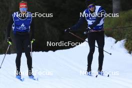 06.11.2024, Davos, Switzerland (SUI): Sebastian Stalder (SUI), Sandro Bovisi (SUI), (l-r) - Biathlon training, snowfarming track, Davos (SUI). www.nordicfocus.com. © Manzoni/NordicFocus. Every downloaded picture is fee-liable.