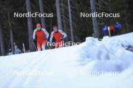 07.11.2024, Davos, Switzerland (SUI): Joscha Burkhalter (SUI), Niklas Hartweg (SUI), (l-r) - Biathlon training, snowfarming track, Davos (SUI). www.nordicfocus.com. © Manzoni/NordicFocus. Every downloaded picture is fee-liable.