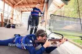 11.06.2024, Premanon, France (FRA): Oceane Michelon (FRA), Patrick Favre (ITA), coach Team France, (l-r) - Biathlon summer training, Premanon (FRA). www.nordicfocus.com. © Manzoni/NordicFocus. Every downloaded picture is fee-liable.