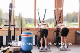 20.05.2024, Lenzerheide, Switzerland (SUI): Gion Stalder (SUI), Sebastian Stalder (SUI), (l-r) - Biathlon summer training, Lenzerheide (SUI). www.nordicfocus.com. © Manzoni/NordicFocus. Every downloaded picture is fee-liable.