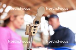 11.06.2024, Premanon, France (FRA): Justine Braisaz-Bouchet (FRA), Jean Paul Giachino (FRA), coach Team France, (l-r) - Biathlon summer training, Premanon (FRA). www.nordicfocus.com. © Manzoni/NordicFocus. Every downloaded picture is fee-liable.