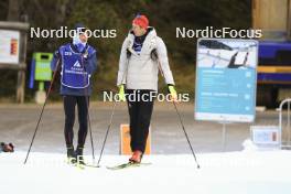 06.11.2024, Davos, Switzerland (SUI): Arnaud Du Pasquier (SUI), Kein Einaste (EST), coach Team Switzerland, (l-r) - Biathlon training, snowfarming track, Davos (SUI). www.nordicfocus.com. © Manzoni/NordicFocus. Every downloaded picture is fee-liable.