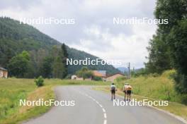 02.07.2024, Premanon, France (FRA): Oscar Lombardot (FRA), Eric Perrot (FRA), Fabien Claude (FRA), (l-r) - Biathlon summer training, Premanon (FRA). www.nordicfocus.com. © Manzoni/NordicFocus. Every downloaded picture is fee-liable.