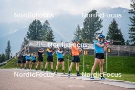 06.06.2024, Lavaze, Italy (ITA): Malte Stefansson (SWE), Jesper Nelin (SWE), Ella Hallvarsson (SWE), Anna Magnusson (SWE), Anton Ivarsson (SWE), Emil Nykvist (SWE), Anna-Karin Heijdenberg (SWE), Viktor Brandt (SWE), Elvira Oeberg (SWE), (l-r)  - Biathlon summer training, Lavaze (ITA). www.nordicfocus.com. © Barbieri/NordicFocus. Every downloaded picture is fee-liable.