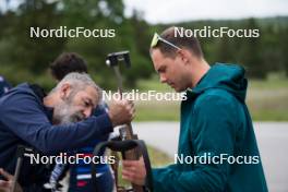 15.06.2024, Correncon-en-Vercors, France (FRA): Jean-Pierre Amat (FRA), Olympic Champion and shooting coach Team France, Emilien Jacquelin (FRA), (l-r) - Biathlon summer training, Correncon-en-Vercors (FRA). www.nordicfocus.com. © Joly/NordicFocus. Every downloaded picture is fee-liable.