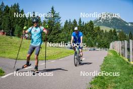 31.07.2024, Lavaze, Italy (ITA): Emilien Claude (FRA), Louis Deschamps (FRA), (l-r)  - Biathlon summer training, Lavaze (ITA). www.nordicfocus.com. © Barbieri/NordicFocus. Every downloaded picture is fee-liable.