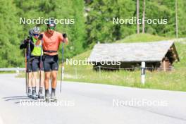 27.06.2024, Juf, Switzerland (SUI): Gion Stalder (SUI), Sebastian Stalder (SUI), Joscha Burkhalter (SUI), (l-r) - Biathlon summer training, Juf (SUI). www.nordicfocus.com. © Manzoni/NordicFocus. Every downloaded picture is fee-liable.