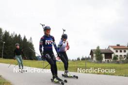 16.09.2024, Lenzerheide, Switzerland (SUI): Oceane Michelon (FRA), Lou Jeanmonnot (FRA), Fany Bertrand (FRA), (l-r) - Biathlon summer training, Lenzerheide (SUI). www.nordicfocus.com. © Manzoni/NordicFocus. Every downloaded picture is fee-liable.