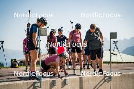 31.07.2024, Lavaze, Italy (ITA): Lea Rothschopf (AUT), Tamara Steiner (AUT), Lara Wagner (AUT), Reinhard Goesweiner (AUT), (l-r)  - Biathlon summer training, Lavaze (ITA). www.nordicfocus.com. © Barbieri/NordicFocus. Every downloaded picture is fee-liable.