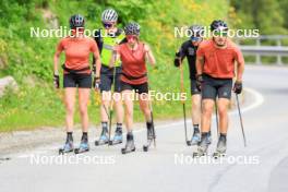 27.06.2024, Juf, Switzerland (SUI): Aita Gasparin (SUI), Joscha Burkhalter (SUI), Sebastian Stalder (SUI), Gion Stalder (SUI), Elisa Gasparin (SUI), (l-r) - Biathlon summer training, Juf (SUI). www.nordicfocus.com. © Manzoni/NordicFocus. Every downloaded picture is fee-liable.