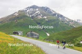 27.06.2024, Juf, Switzerland (SUI): Sebastian Stalder (SUI), Gion Stalder (SUI), Joscha Burkhalter (SUI), (l-r) - Biathlon summer training, Juf (SUI). www.nordicfocus.com. © Manzoni/NordicFocus. Every downloaded picture is fee-liable.