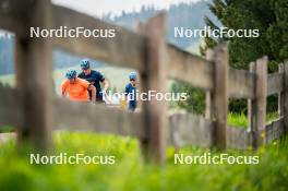 15.06.2024, Lavaze, Italy (ITA): Viktor Brandt (SWE), Martin Ponsiluoma (SWE), Malte Stefansson (SWE), (l-r)  - Biathlon summer training, Lavaze (ITA). www.nordicfocus.com. © Barbieri/NordicFocus. Every downloaded picture is fee-liable.