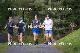 26.08.2024, Martell, Italy (ITA): Elia Zeni (ITA), Dorothea Wierer of Italy, Patrick Braunhofer (ITA), Didier Bionaz (ITA), Andrea Zattoni (ITA), coach Team Italy, Tommaso Giacomel (ITA), (l-r) - Biathlon summer training, Martell (ITA). www.nordicfocus.com. © Vanzetta/NordicFocus. Every downloaded picture is fee-liable.