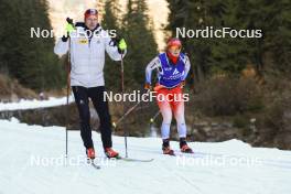 06.11.2024, Davos, Switzerland (SUI): Kein Einaste (EST), coach Team Switzerland, Lea Meier (SUI), (l-r) - Biathlon training, snowfarming track, Davos (SUI). www.nordicfocus.com. © Manzoni/NordicFocus. Every downloaded picture is fee-liable.