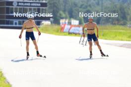 18.07.2024, Lenzerheide, Switzerland (SUI): Maxime Germain (USA), Vincent Bonacci (USA), (l-r) - Biathlon summer training, Lenzerheide (SUI). www.nordicfocus.com. © Manzoni/NordicFocus. Every downloaded picture is fee-liable.