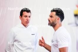 02.07.2024, Premanon, France (FRA): Quentin Fillon Maillet (FRA), Simon Fourcade (FRA), (l-r) - Biathlon summer training, Premanon (FRA). www.nordicfocus.com. © Manzoni/NordicFocus. Every downloaded picture is fee-liable.