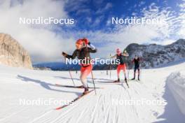 14.10.2024, Ramsau am Dachstein, Austria (AUT): Lea Meier (SUI), Amy Baserga (SUI), Lisa Theresa Hauser (AUT), (l-r) - Biathlon summer training, Dachsteinglacier, Ramsau am Dachstein (AUT). www.nordicfocus.com. © Manzoni/NordicFocus. Every downloaded picture is fee-liable.