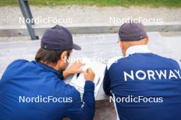 05.09.2024, Lenzerheide, Switzerland (SUI): Patrick Oberegger (ITA) coach Team Norway, Siegfried Mazet (FRA) coach team Norway, (l-r) - Biathlon summer training, Lenzerheide (SUI). www.nordicfocus.com. © Manzoni/NordicFocus. Every downloaded picture is fee-liable.