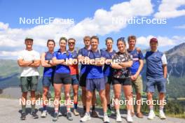 15.07.2024, Lenzerheide, Switzerland (SUI): Emil Bormetti (ITA), Coach Team USA, Bjorn Westervelt (USA), Deedra Irwin (USA), Vincent Bonacci (USA), Vaclav Cervenka (USA), Maxime Germain (USA), Grace Castonguay (USA), Campbell Wright (NZL), Armin Auchentaller (ITA), (l-r) - Biathlon summer training, Lenzerheide (SUI). www.nordicfocus.com. © Manzoni/NordicFocus. Every downloaded picture is fee-liable.