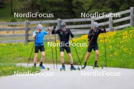 20.05.2024, Lenzerheide, Switzerland (SUI): Sebastian Stalder (SUI), Gion Stalder (SUI), Niklas Hartweg (SUI), (l-r) - Biathlon summer training, Lenzerheide (SUI). www.nordicfocus.com. © Manzoni/NordicFocus. Every downloaded picture is fee-liable.