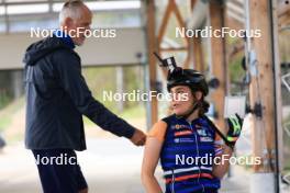 12.06.2024, Premanon, France (FRA): Jean Paul Giachino (FRA), coach Team France, Gilonne Guigonnat (FRA), (l-r) - Biathlon summer training, Premanon (FRA). www.nordicfocus.com. © Manzoni/NordicFocus. Every downloaded picture is fee-liable.