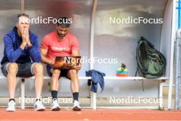 03.07.2024, Saint-Claude, France (FRA): Stephane Bouthiaux (FRA), Simon Fourcade (FRA), (l-r) - Biathlon summer training, Premanon (FRA). www.nordicfocus.com. © Manzoni/NordicFocus. Every downloaded picture is fee-liable.