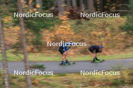 11.10.2024, Ramsau am Dachstein, Austria (AUT): Vitalii Mandzyn (UKR), Taras Lesiuk (UKR), (l-r) - Biathlon summer training, Dachsteinglacier, Ramsau am Dachstein (AUT). www.nordicfocus.com. © Manzoni/NordicFocus. Every downloaded picture is fee-liable.