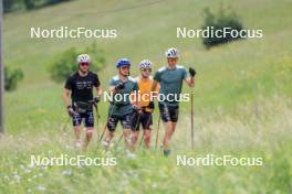 02.07.2024, Premanon, France (FRA): Emilien Jacquelin (FRA), Oscar Lombardot (FRA), Fabien Claude (FRA), Eric Perrot (FRA), (l-r) - Biathlon summer training, Premanon (FRA). www.nordicfocus.com. © Manzoni/NordicFocus. Every downloaded picture is fee-liable.