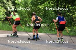 11.06.2024, Premanon, France (FRA): Justine Braisaz-Bouchet (FRA), Jeanne Richard (FRA), Oceane Michelon (FRA), (l-r) - Biathlon summer training, Premanon (FRA). www.nordicfocus.com. © Manzoni/NordicFocus. Every downloaded picture is fee-liable.