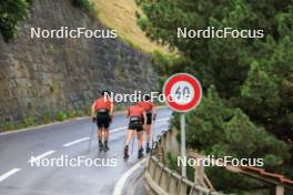 27.06.2024, Juf, Switzerland (SUI): Aita Gasparin (SUI), Elisa Gasparin (SUI), Joscha Burkhalter (SUI), (l-r) - Biathlon summer training, Juf (SUI). www.nordicfocus.com. © Manzoni/NordicFocus. Every downloaded picture is fee-liable.