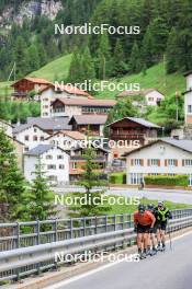 27.06.2024, Juf, Switzerland (SUI): Joscha Burkhalter (SUI), Gion Stalder (SUI), Sebastian Stalder (SUI), (l-r) - Biathlon summer training, Juf (SUI). www.nordicfocus.com. © Manzoni/NordicFocus. Every downloaded picture is fee-liable.