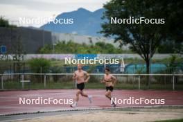 15.06.2024, Grenoble, France (FRA): Emilien Jacquelin (FRA), Oscar Lombardot (FRA), (l-r) - Biathlon summer training, Grenoble (FRA). www.nordicfocus.com. © Joly/NordicFocus. Every downloaded picture is fee-liable.