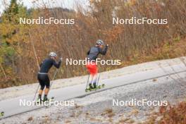 13.10.2024, Ramsau am Dachstein, Austria (AUT): Joscha Burkhalter (SUI), Niklas Hartweg (SUI), (l-r) - Biathlon summer training, Ramsau am Dachstein (AUT). www.nordicfocus.com. © Manzoni/NordicFocus. Every downloaded picture is fee-liable.