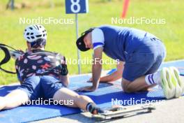 15.07.2024, Lenzerheide, Switzerland (SUI): Maxime Germain (USA), Armin Auchentaller (ITA), Coach Team USA, (l-r) - Biathlon summer training, Lenzerheide (SUI). www.nordicfocus.com. © Manzoni/NordicFocus. Every downloaded picture is fee-liable.