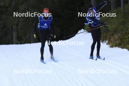 06.11.2024, Davos, Switzerland (SUI): Sebastian Stalder (SUI), Sandro Bovisi (SUI), (l-r) - Biathlon training, snowfarming track, Davos (SUI). www.nordicfocus.com. © Manzoni/NordicFocus. Every downloaded picture is fee-liable.