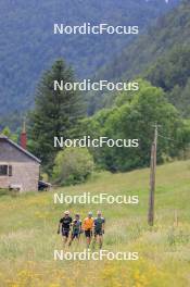 02.07.2024, Premanon, France (FRA): Emilien Jacquelin (FRA), Oscar Lombardot (FRA), Fabien Claude (FRA), Eric Perrot (FRA), (l-r) - Biathlon summer training, Premanon (FRA). www.nordicfocus.com. © Manzoni/NordicFocus. Every downloaded picture is fee-liable.