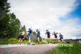 15.06.2024, Lavaze, Italy (ITA): Hanna Oeberg (SWE), Jesper Nelin (SWE), Malte Stefansson (SWE), Martin Ponsiluoma (SWE), Elvira Oeberg (SWE), Anna-Karin Heijdenberg (SWE), (l-r)  - Biathlon summer training, Lavaze (ITA). www.nordicfocus.com. © Barbieri/NordicFocus. Every downloaded picture is fee-liable.