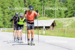 27.06.2024, Juf, Switzerland (SUI): Gion Stalder (SUI), Sebastian Stalder (SUI), Joscha Burkhalter (SUI), (l-r) - Biathlon summer training, Juf (SUI). www.nordicfocus.com. © Manzoni/NordicFocus. Every downloaded picture is fee-liable.