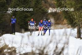 06.11.2024, Davos, Switzerland (SUI): Joscha Burkhalter (SUI), Aita Gasparin (SUI), Christoph Eigenmann (SUI), head of team customs, Flavia Barmettler (SUI), (l-r) - Biathlon training, snowfarming track, Davos (SUI). www.nordicfocus.com. © Manzoni/NordicFocus. Every downloaded picture is fee-liable.