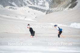 19.06.2024, Tignes, France (FRA): Lou Jeanmonnot (FRA), Julia Simon (FRA), (l-r) - Biathlon summer training, Tignes (FRA). www.nordicfocus.com. © Authamayou/NordicFocus. Every downloaded picture is fee-liable.